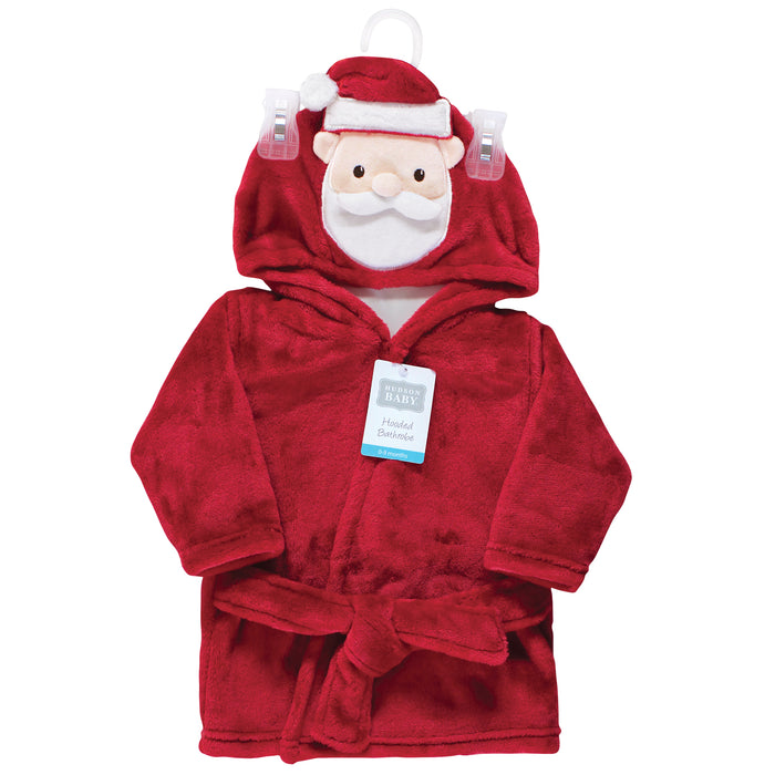 Hudson Baby Plush Santa Face Bathrobe, Red Santa, 0-9 Months