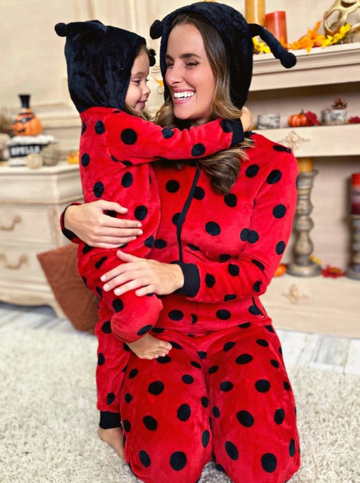 Mia Belle Girls Mommy and Me Ladybug Hoodie Onesie Pajamas