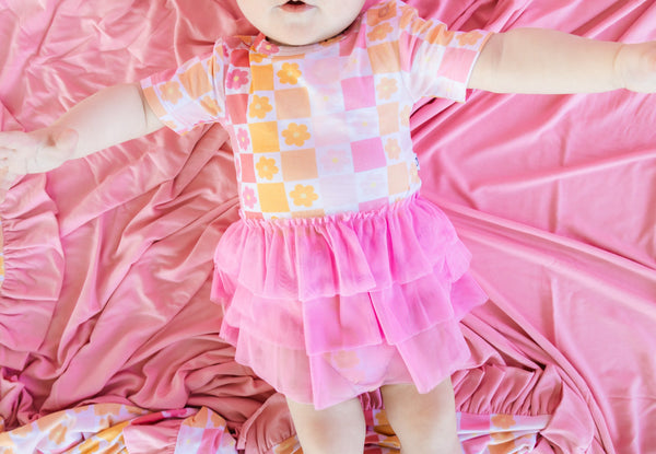 Dream Big Little Co SUMMER SUNSET CHECKERS DREAM TUTU BODYSUIT DRESS