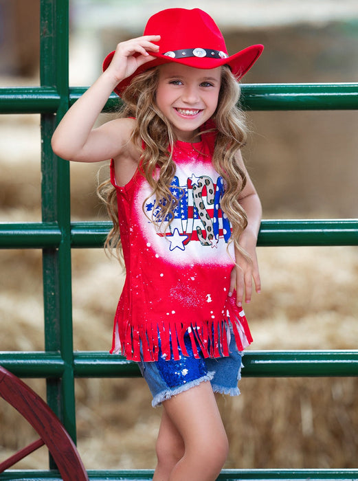 Mia Belle Girls USA Sparkle Sequin Denim Shorts Set