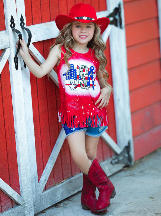 Mia Belle Girls USA Sparkle Sequin Denim Shorts Set