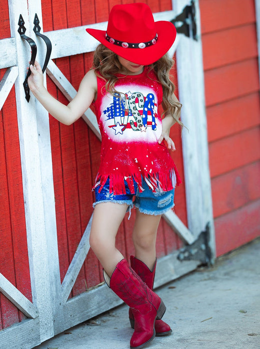 Mia Belle Girls USA Sparkle Sequin Denim Shorts Set