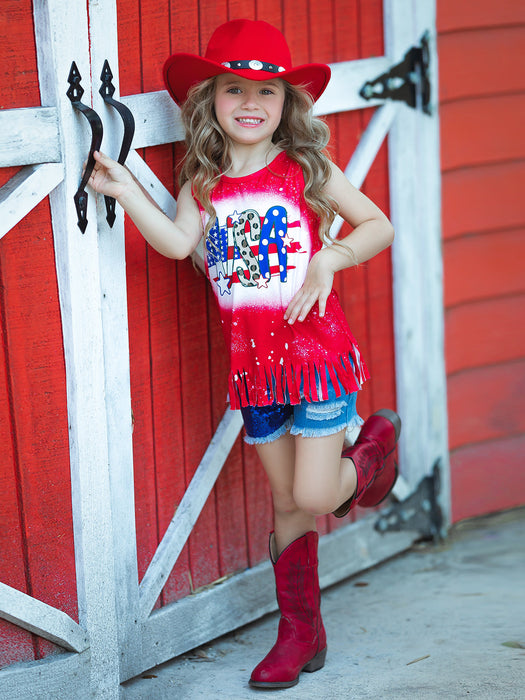 Mia Belle Girls USA Sparkle Sequin Denim Shorts Set