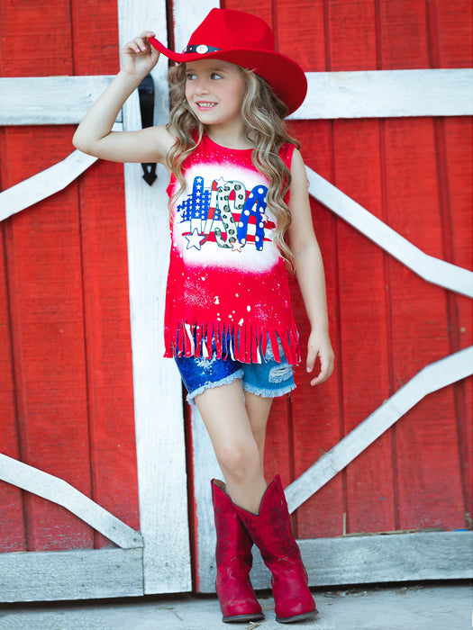 Mia Belle Girls USA Sparkle Sequin Denim Shorts Set