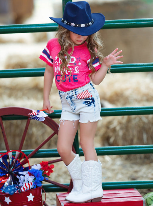 Mia Belle Girls Red, White, and Cute Denim Shorts Set