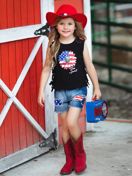 Mia Belle Girls Free Spirit Denim Shorts Set