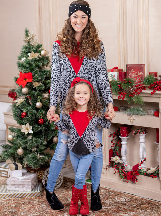 Mia Belle Girls Mommy and Me Crimson Leopard Colorblock Top