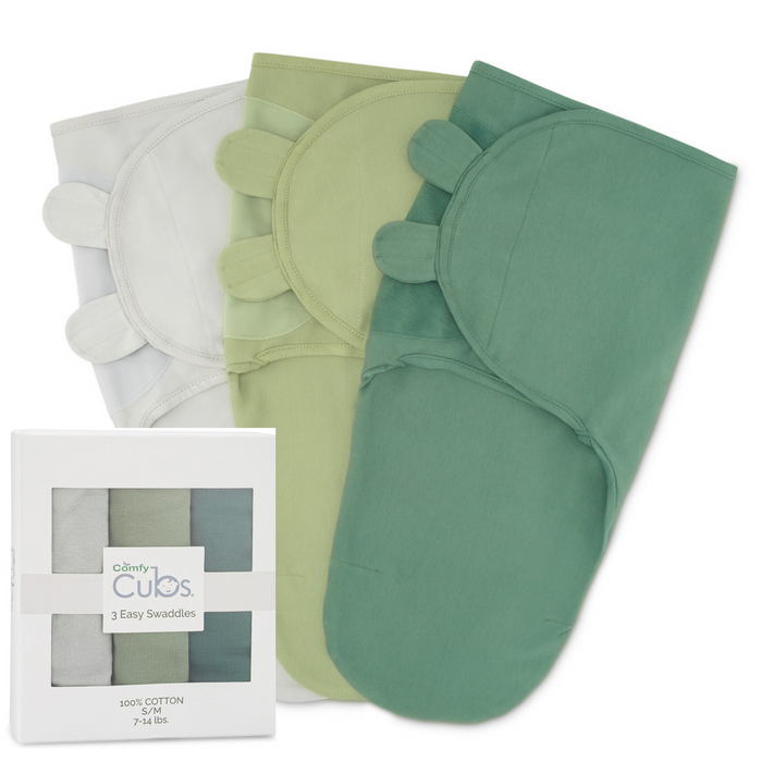 Comfy Cubs Baby Swaddle Blankets 3 Pack - Stone, Sage, Azul