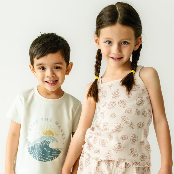 Makemake Organics Organic Girls Spaghetti Top & Shorts Set - Seashells