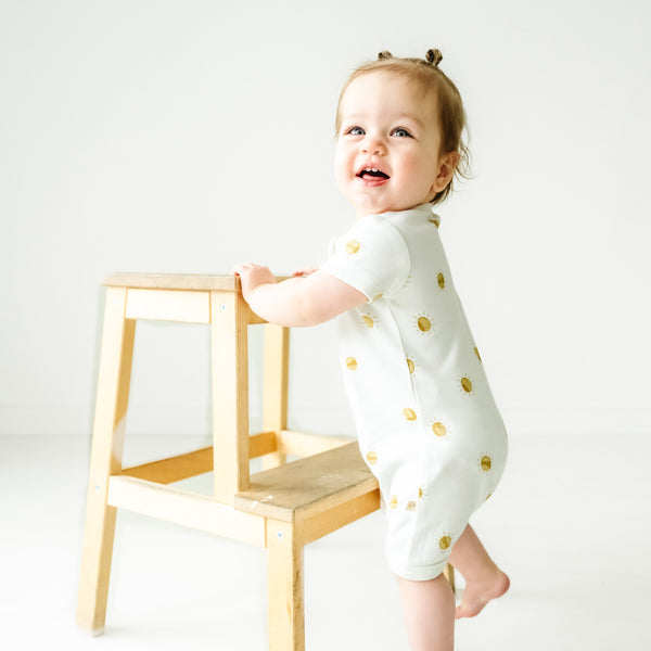 Makemake Organics Organic Baby Short Zip Romper - Sunshine