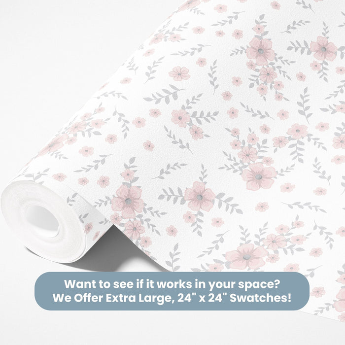 TeepeeJoy Flower Peel and Stick or Traditional Wallpaper - Blushing Bouquet Whispers