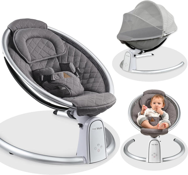 Hot Mom Electric Baby Bouncer - Bluetooth-Enabled Automatic Swing in Dark Gray