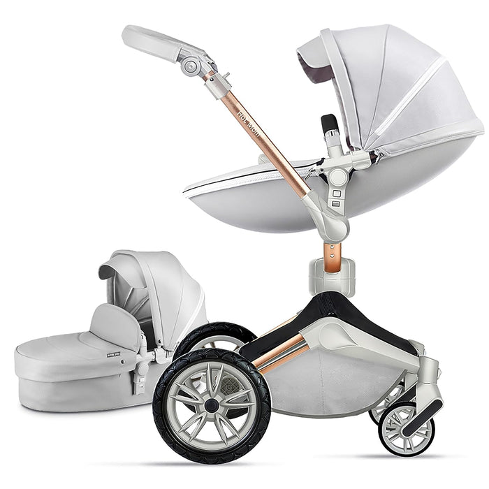 Hot Mom Baby Stroller: Height-Adjustable Seat and Reclining Baby Carriage in Gray