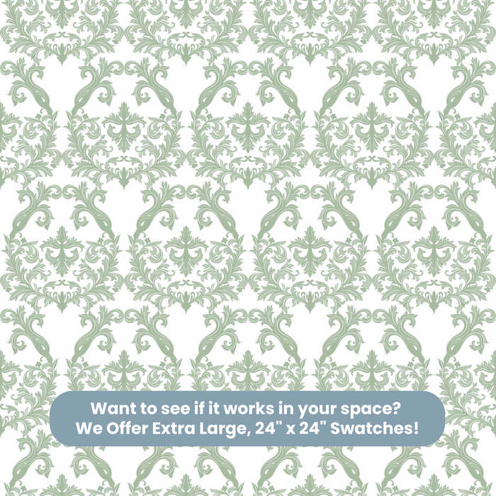 TeepeeJoy Floral Wallpaper Peel and Stick or Traditional - Green and White Damask