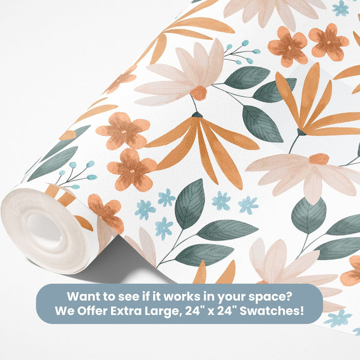 TeepeeJoy Flower Theme Wallpaper - Tangerine Petal Play