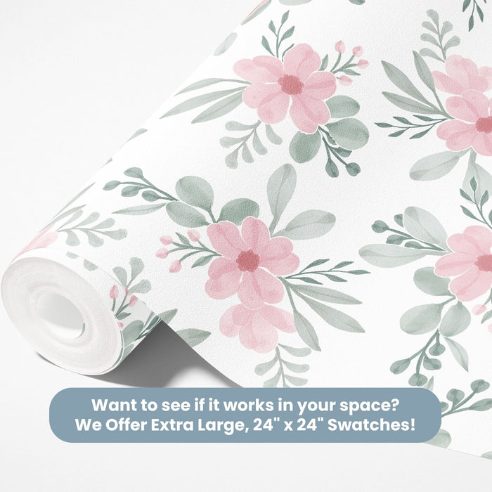 TeepeeJoy Flower Wallpaper for Nursery and Kids Rooms - Blush Blossom Serenity