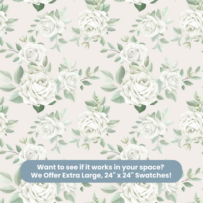 TeepeeJoy Floral Wallpaper Peel and Stick or Traditional - White Roses