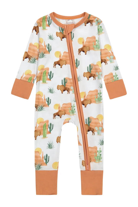 Bird & Bean Bamboo One Piece Zip Pajama - Bison