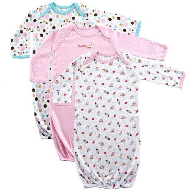 Luvable Friends Infant Girl Cotton Gowns, Pink Dessert, 3-Pack, Preemie-Newborn