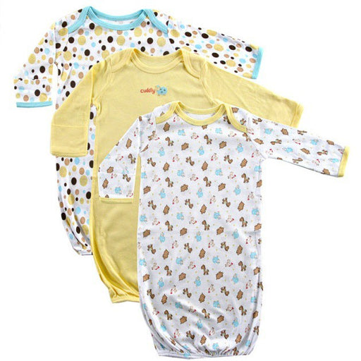 Luvable Friends Baby Cotton Long-Sleeve Gowns 3 Pack, Yellow