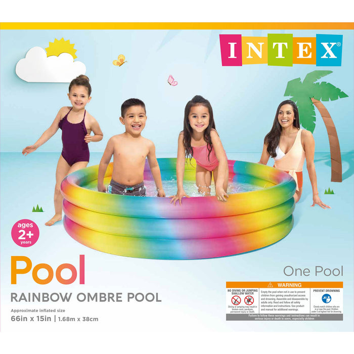 Intex 58449EP Rainbow Ombre 3 Ring Round Inflatable Kids Outdoor Swimming Pool