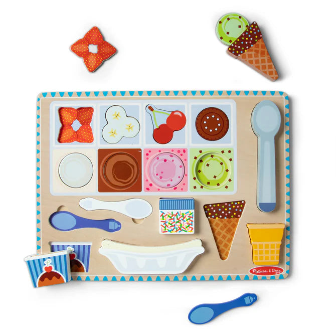 Melissa & Doug Wooden Magnetic Ice Cream Puzzle & Play Set - 16 Pieces