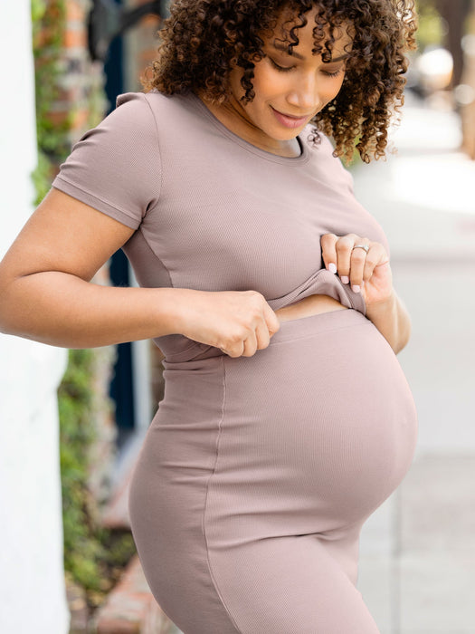 Kindred Bravely Ribbed Bamboo Maternity & Postpartum Midi Skirt | Lilac Stone