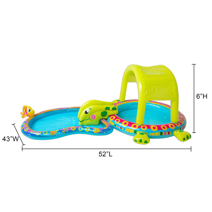 Banzai Shade N Slide Turtle Inflatable Outdoor Kiddie Splash Pool with Sprinkler