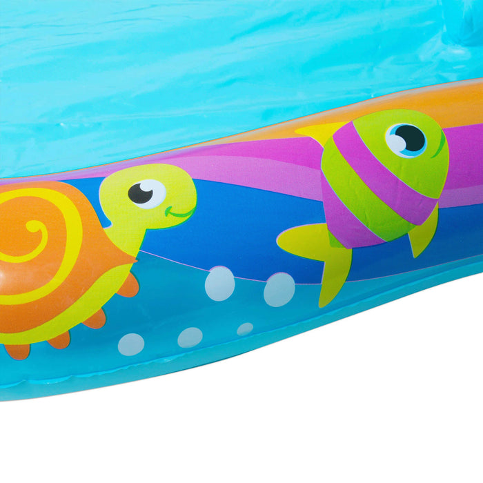 Banzai Shade N Slide Turtle Inflatable Outdoor Kiddie Splash Pool with Sprinkler