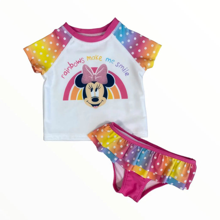 Disney's Minnie Mouse Baby Girl Rainbows Make Me smile Two-Piece Ruffle Swimsuit