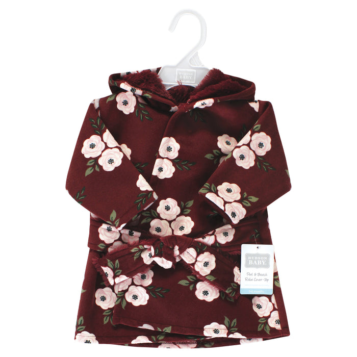 Hudson Baby Mink with Faux Fur Lining Pool and Beach Robe Cover-ups, Burgundy Floral