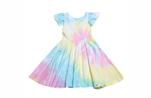 Worthy Threads Ruffle Twirly Dress in Pastel Tie Dye