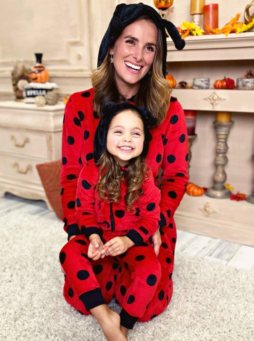 Mia Belle Girls Mommy and Me Ladybug Hoodie Onesie Pajamas