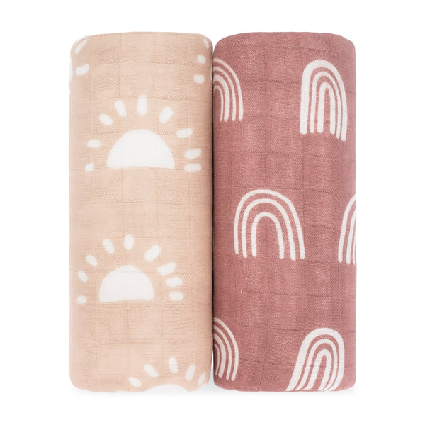 Comfy Cubs Muslin Swaddle Blanket, 2 Pack - Sun & Rainbow