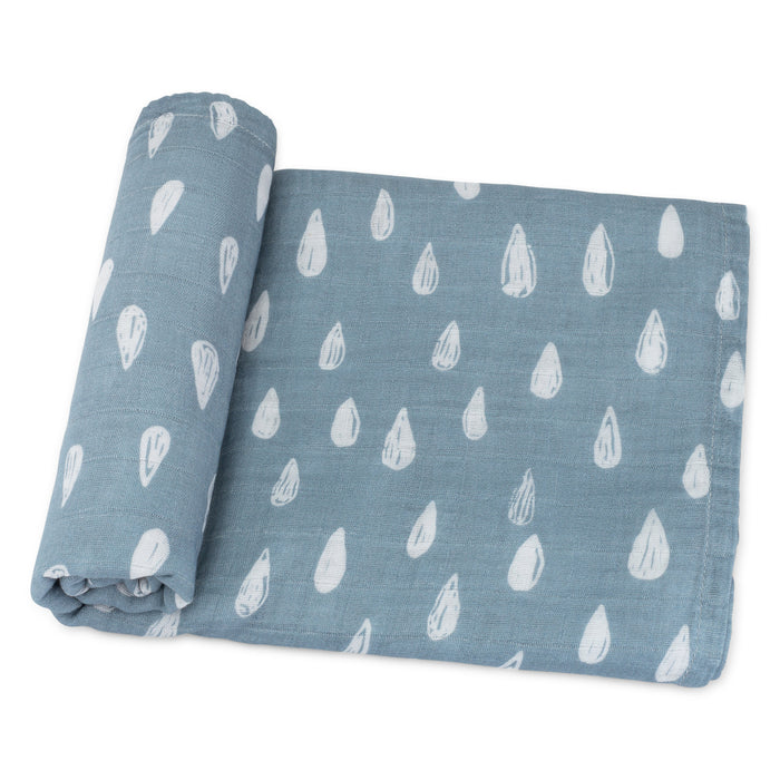Comfy Cubs Muslin Swaddle Blanket, 1 Pack - Blue Raindrops