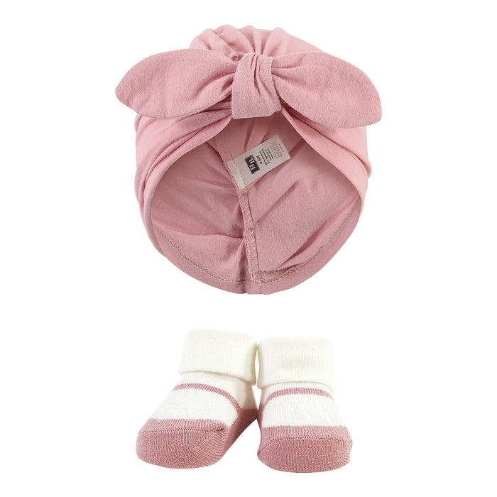 Hudson Baby Infant Girl Turban and Socks Set, Fall Botanical, One Size