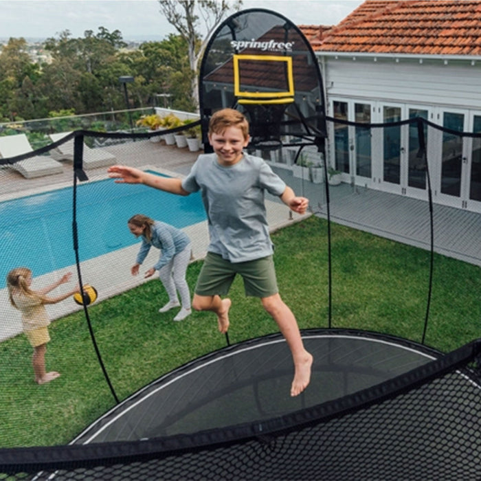 Springfree Trampoline Kids Oval 8 x 13 Ft Trampoline & FlexrHoop Basketball Game