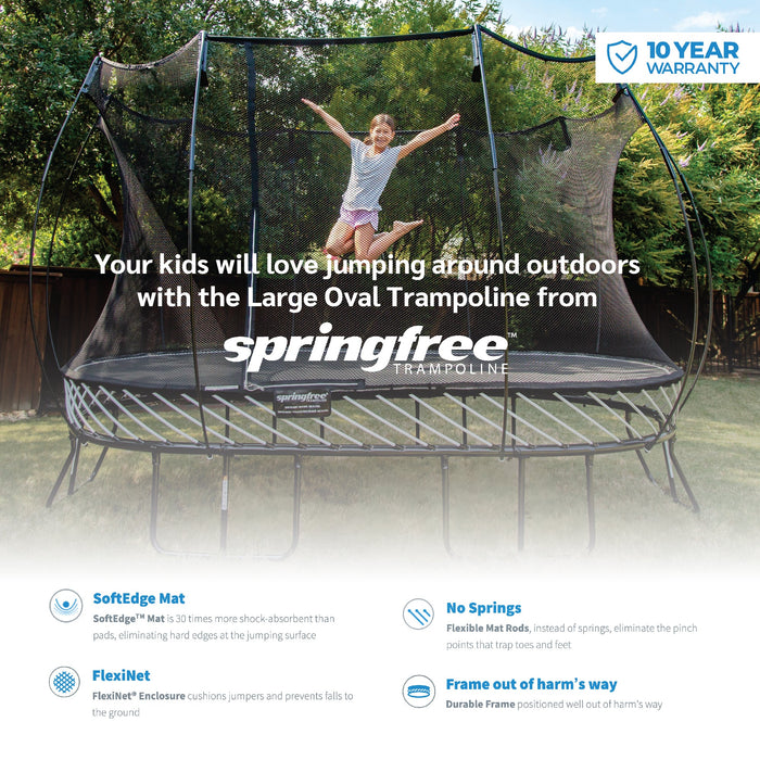 Springfree Trampoline Kids Outdoor Large Oval 8 x 13' Trampoline with Enclosure