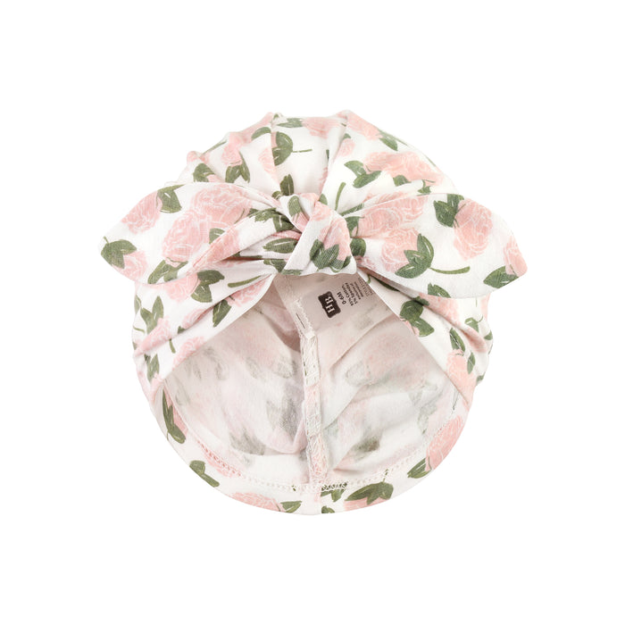 Hudson Baby Infant Girl Turban Cotton Headwraps, Pink Peony, One Size