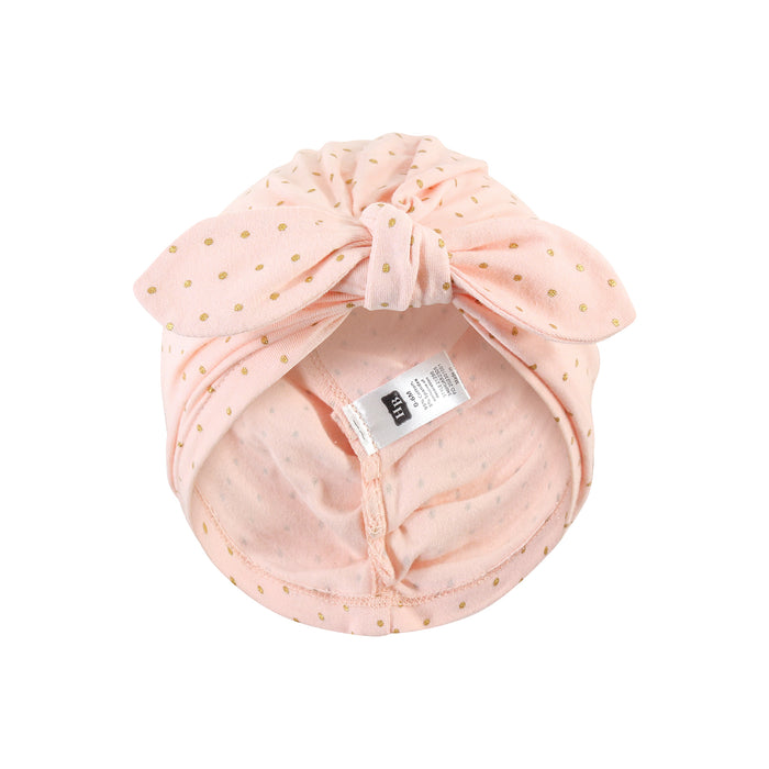 Hudson Baby Infant Girl Turban Cotton Headwraps, Pink Peony, One Size