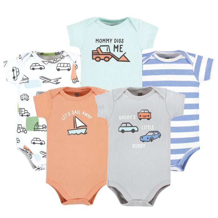 Hudson Baby 5-Pack Cotton Bodysuits, Fun Transportation