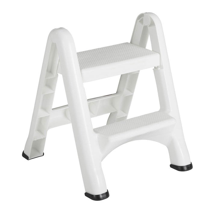 Rubbermaid EZ Two Step Durable Folding Plastic Ladder Step Stool, White (2 Pack)