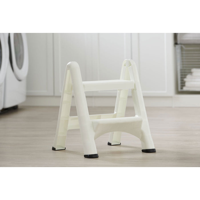 Rubbermaid EZ Two Step Durable Folding Plastic Ladder Step Stool, White