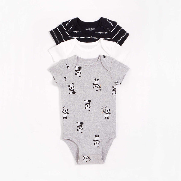 Petit Lem Panda 3 Pack Bodysuits