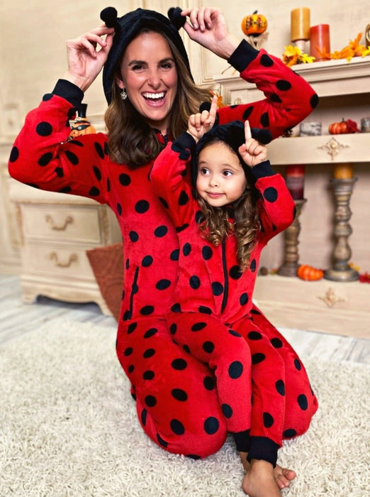 Mia Belle Girls Mommy and Me Ladybug Hoodie Onesie Pajamas