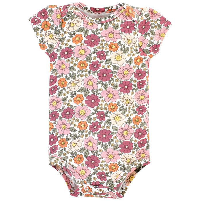 Hudson Baby Infant Girl Cotton Bodysuits, Thankful Floral