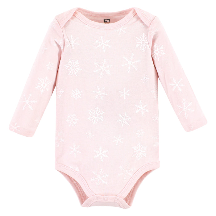 Hudson Baby Infant Girl Cotton Long-Sleeve Bodysuits, Pink Penguin 3 Pack