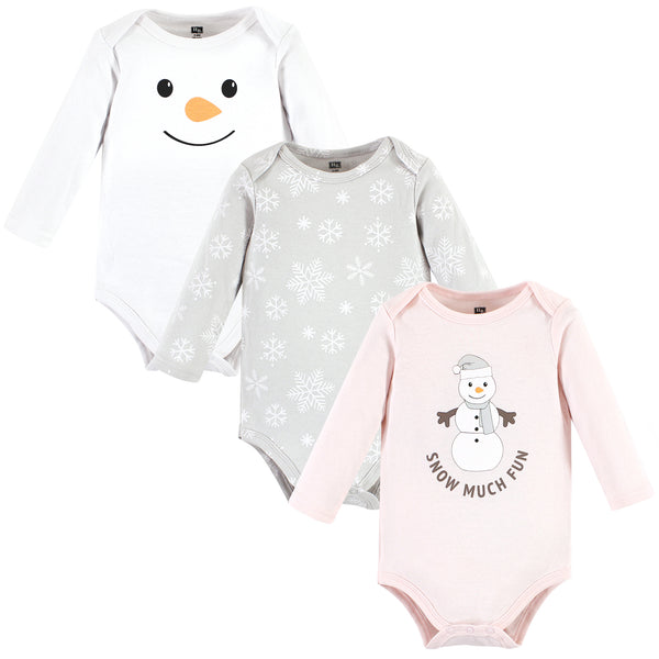 Hudson Baby Infant Girl Cotton Long-Sleeve Bodysuits, Snow Much Fun