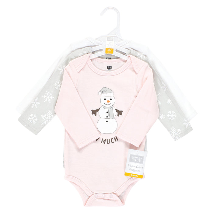 Hudson Baby Infant Girl Cotton Long-Sleeve Bodysuits, Snow Much Fun
