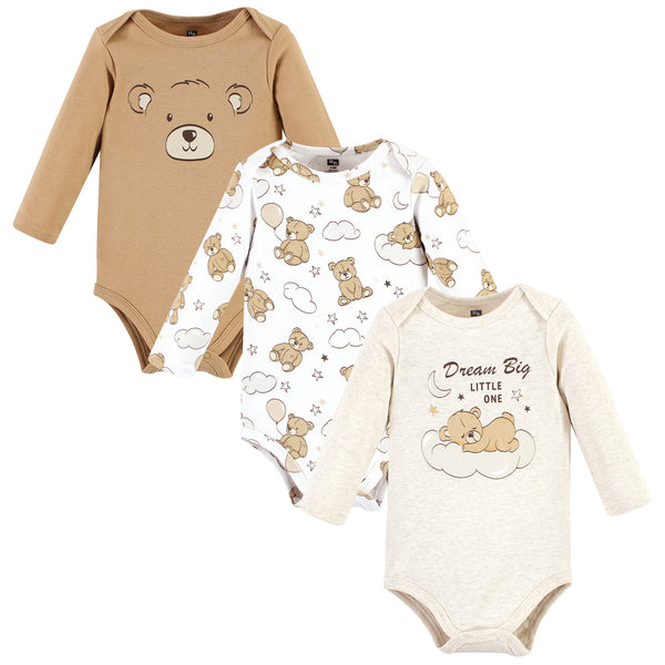 Hudson Baby Cotton Long-Sleeve Bodysuits, Dream Big Teddy 3-Pack